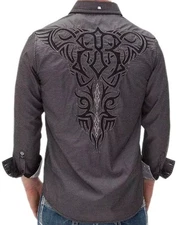 Roar Shirt Men's Size 2XL Gray Gravity Embroidered Button Long Sleeve Western