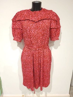 Boden rosa & rot Passe Detail Gürtel Jersey Minikleid Damengröße 12 lang neu mit Etikett