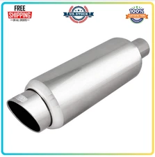 DC Sports Universal Round Muffler 2.25" Inlet-3.25" 5" Tip Slant Cut