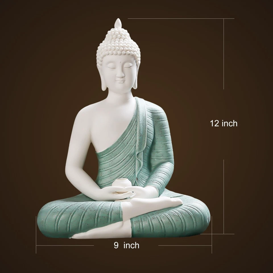 12-дюймовая зеленая статуя Будды для домашнего декора, керамическая медитация Будда декор... - Изображение 2 из 4