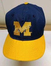 VTG Michigan Wolverines Snapback Hat Cap Blue BIG BLUE AJD MADE IN USA