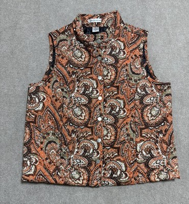 Rebecca Malone Vest Womens Medium Paisley Quilted Button Up Sleeveless