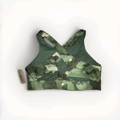 Fabletics Women's No-Bounce Camoflauge Sports Bra Green Size XL *NEW WITH TAGS*