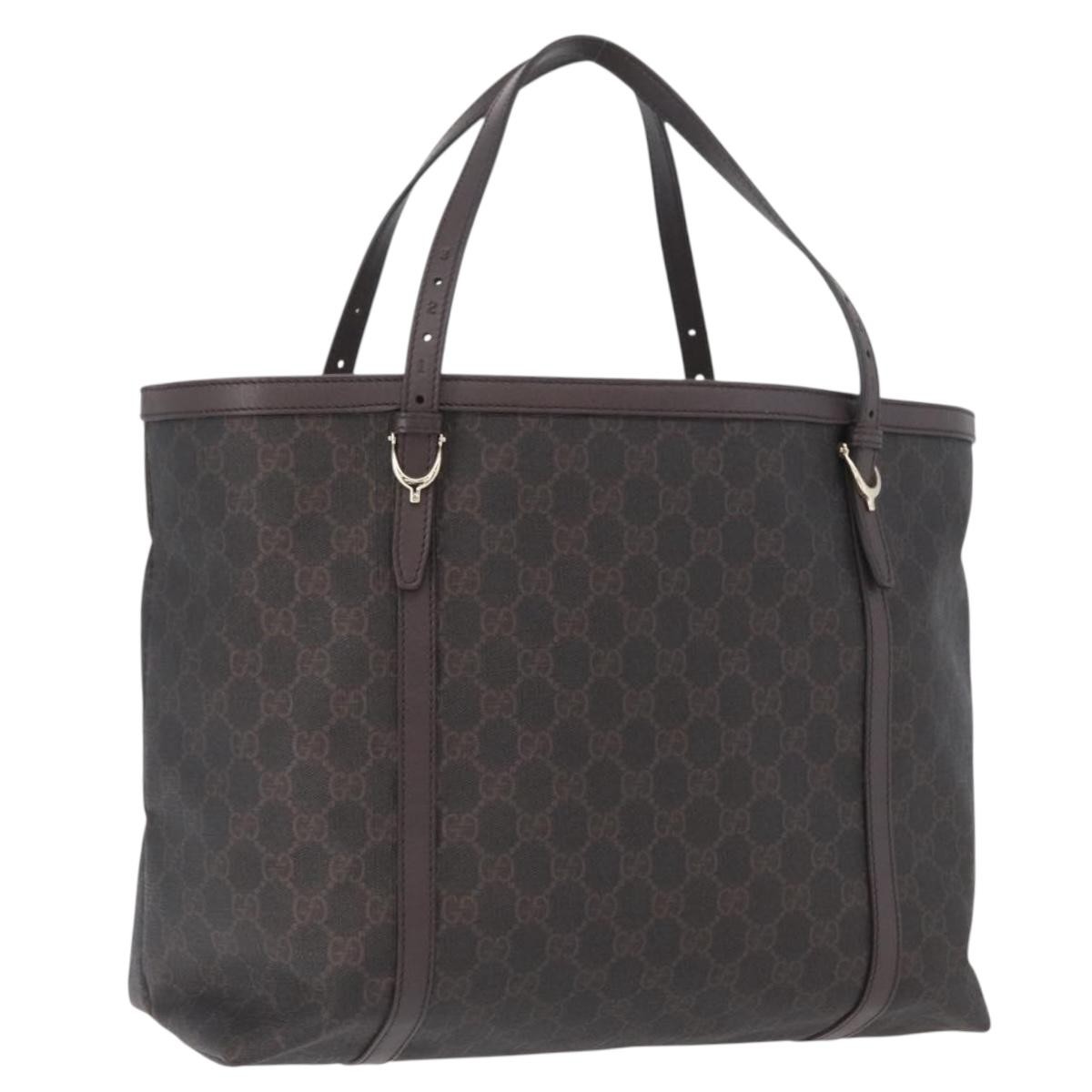 GUCCI GG Supreme Tote Bag PVC Gold Dark Brown 309613 Auth ki6444