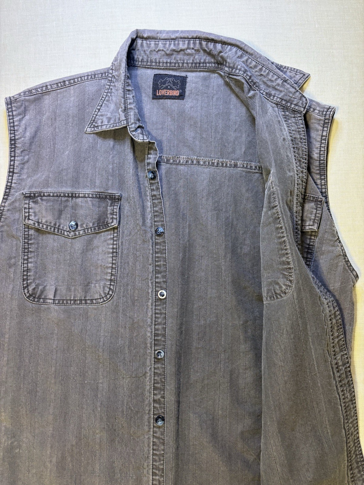 LOVERBIRD Gray Denim Button Front Collared Vest w… - image 6