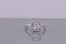Sterling Silver Cubic Zirconia Solitaire Squared Halo Accent Band Ring 925 Sz: 7