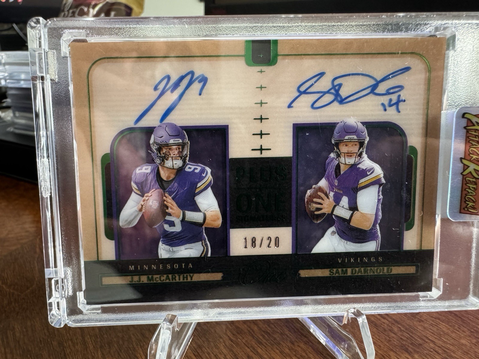 2024 Panini One Plus One Signatures Dual Auto Sam Darnold JJ McCarthy /20 Rare