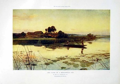 Old Antique Print 1906 Art Journal Midsummer'S Day Man Woman Boat River 20th