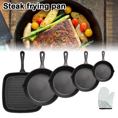 Set of 5 Cast Iron Non Stick Skillet Griddle Cooking Pan Pre-Seasoned Frying Pan