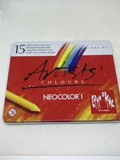 Caran d’ache Neocolor 1 Artists Color Wax Crayons 15 Colors in Tin Water Resist