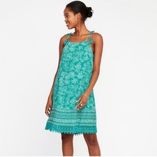 NWT Old Navy 100% Cotton High Neck Lace Mini Dress  in Teal Green Print - Size M