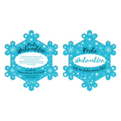 Lasergestanzte Firmen Weihnachtskarten individuell - Schneeflocke Schlicht Blau