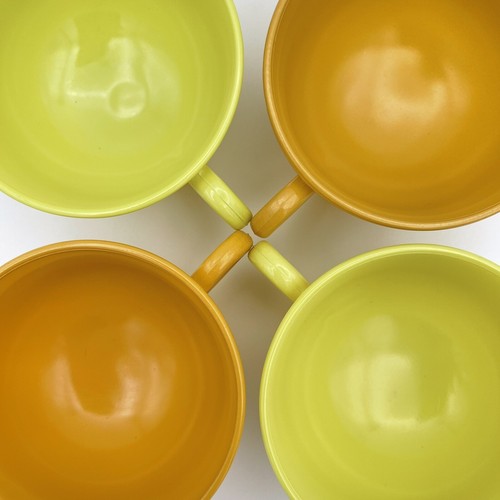 Vtg HAZEL ATLAS Milk glass Mustard Neon Yellow Tea Cups Coffee Mugs 4pc 6oz - Picture 10 of 11