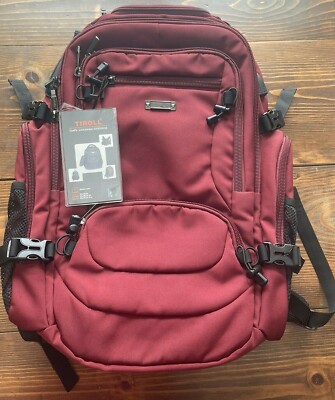 New With Tags Tiroll Large Red Travel Waterproof Backpack USB