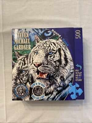 New Stephen Michael Gardner 500 Piece Tiger 19  Round Glow N Dark Jigsaw Puzzle