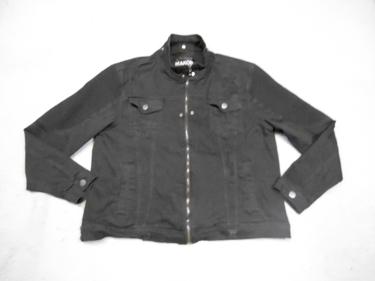Makobi Jacket Mens 3XL XXXL Black Jean Denim Moto Dog Stretch Zip  