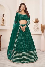 Teal Green Georgette Lehenga Choli With Soft Net Dupatta For Function Wear