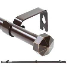 5/8" Single Telescopic Curtain Rod, Octagonal Finials, 28"-48"/"48"-84"/"84-120"