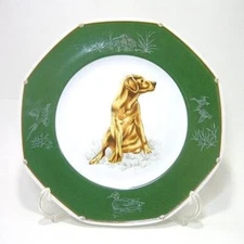 Hermes Paris Auth. Labrador Picture Plate Octagon Green Porcelain 21cm Tableware