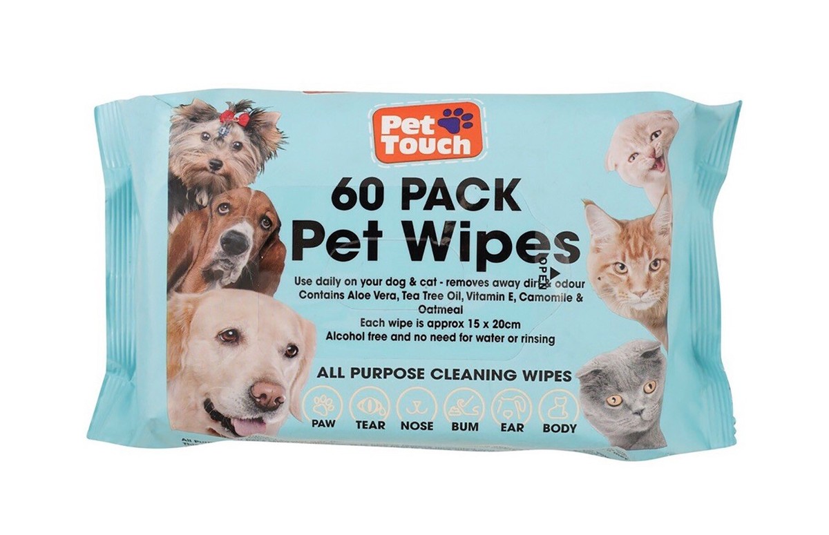 60 Pack All Purpose PET WIPES Dogs Cats ALCOHOL FREE WET Moist Paw  Cleaner