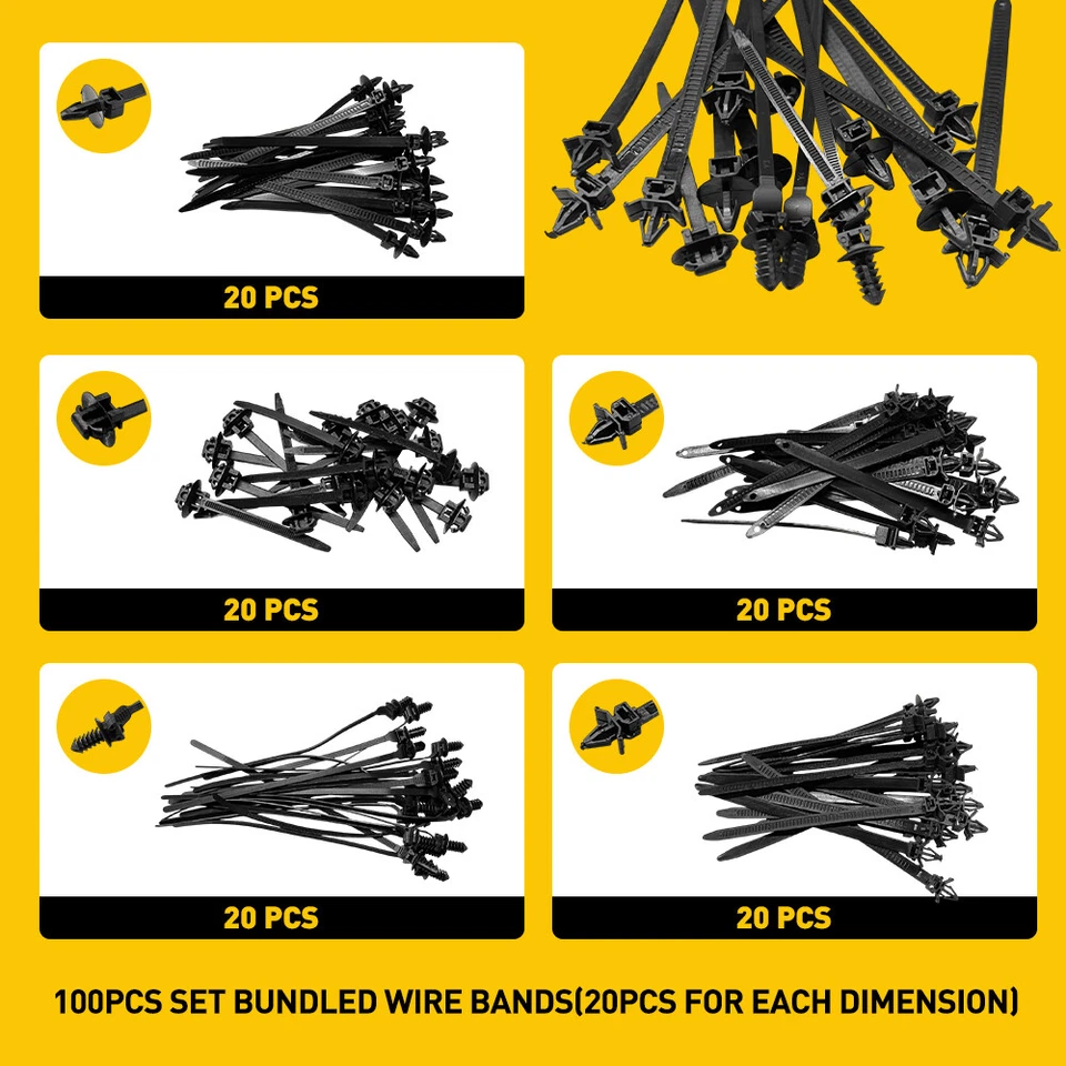 Juego de 100 clips de sujeción de abrazadera de cable de coche con cremallera para retenedor de cable de manguera de nailon negro Foto 3 de 4