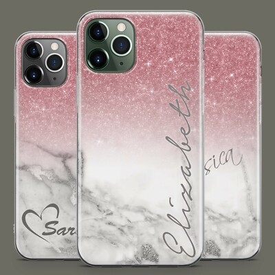 Personalisiert Handyhülle für iPhone 17 16 15 14Handschriftlich Roségold Marmor