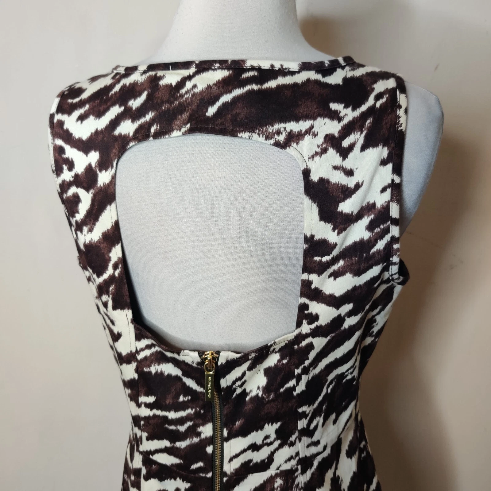 Abito Michael Kors taglia 6 donna stampa animalier smanicato tubino dietro zip elasticizzato