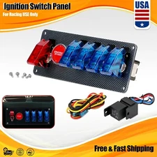 Carbon Ignition Switch Panel Engine Start Push Button LED 12V Toggle Racing Car