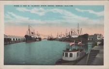 Mobile, AL: State Docks, Steamships, Piers A and B - Vintage Alabama Postcard