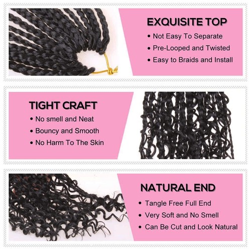 18 Inch Goddess Box Braids Crochet Hair 8 Pack Bohemian Hippie Box Braids Cro... - Picture 3 of 6