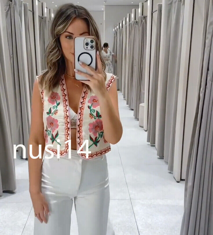 ZARA NEW WOMAN FLORAL EMBROIDERED WAISTCOAT GILET VEST ECRU ZARA NEW WOMAN FLORAL EMBROIDERED WAISTCOAT GILET VEST ECRU