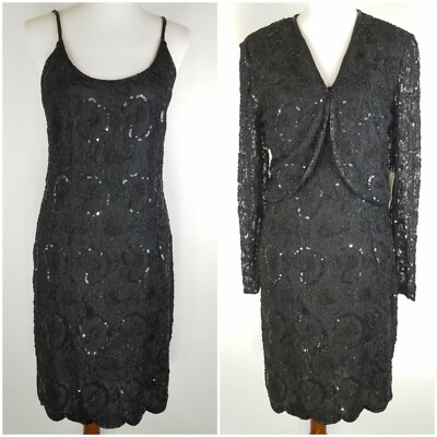Vintage Stenay Woman's Size 12 Handmade 2-piece Black Beaded Cocktail Dress  NEW - Main Image