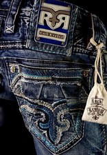  220 Mens Rock Revival Jeans "Sleets" Leather Inserts Slim Straight 40 X 31