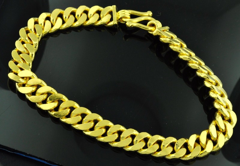 24K Solid Yellow Gold flat curb link handmade bracelet 8 Inches 75.00 grams