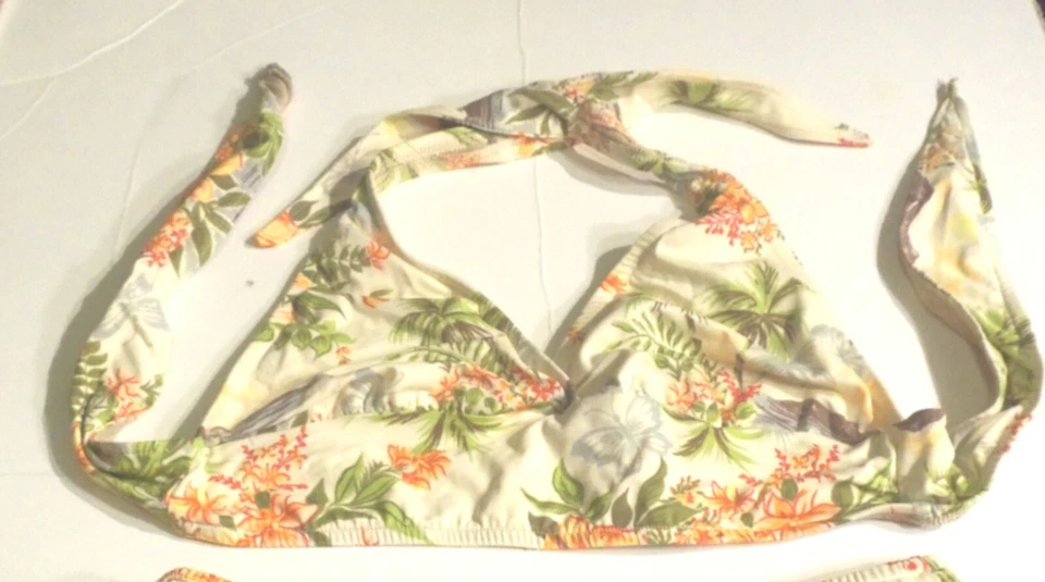 Traje de baño bikini halter estampado hawaiano marfil melocotones frescos S superior e inferior XL Foto 2 de 3