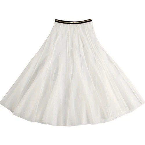Women Fairy Mesh Sheer Skirt See Through Tutu Tulle Elastic Waist Midi Skirt - Picture 19 of 20