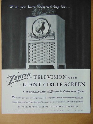 1949 ZENITH TELEVISION with Giant Circle Screen vintage art print ad 