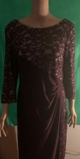 R M Richard s Purple Lace Sequin Sz. 12 Knee Length 3/4 Sleeve Formal Dress