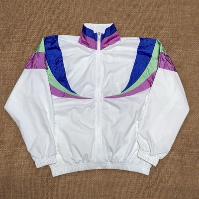 Sergio Tacchini Vintage 80s Track Jacket Windbreaker White Colorblock Size 8