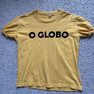 Vintage 70s 80s O Globo Brazil TV Network Flocked Logo T Shirt Yellow