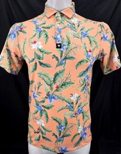 NEW Bad Birdie BBMP001-684 Flora Fiesta Peach Floral Golf Polo Shirt Men's L