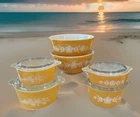 Pyrex Vintage Butterfly Gold Casserole  w/lids Set Of 4  + 2  403 ~bowls