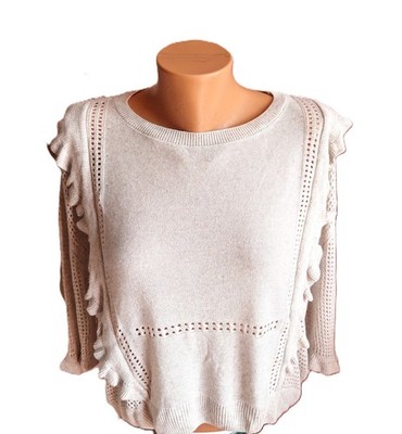 Marks & Spencer Damenpullover cremefarben Pointelle Strick mit Rüschenbesatz UK 16