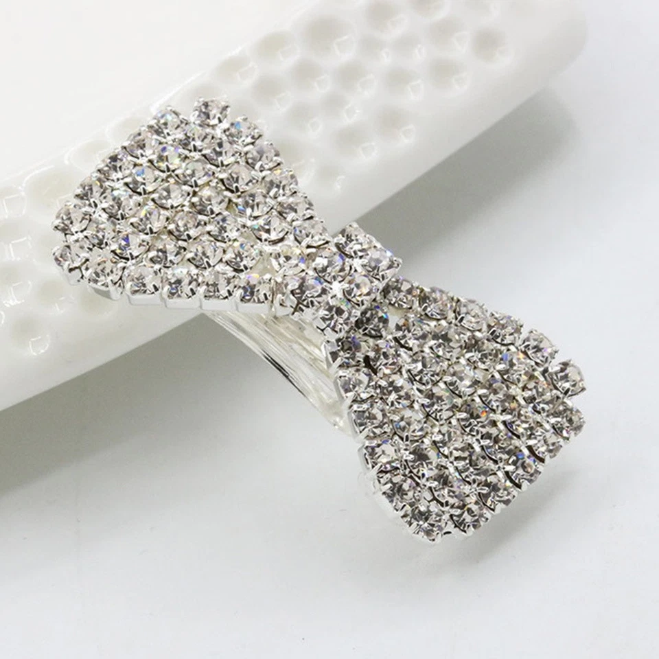 4 Pcs Rhinestone Hair Bow Barrettes Clips Crystal Accessories for Ladies - Image 2 of 4