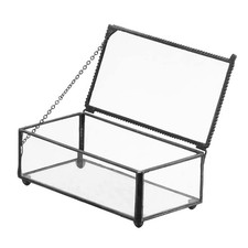 Vintage Glass Jewelry Box Keepsake Box with Hinged Lid, Great for Storage Tri...