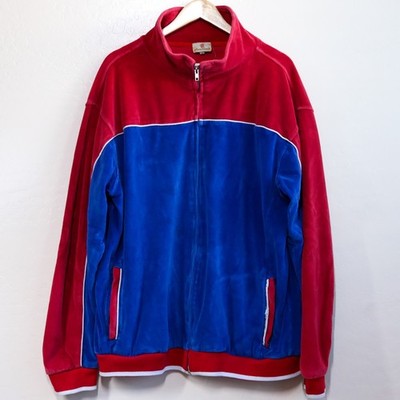 Sweatsedo Velour Track Jacket Red Blue Colorblock Zip Up Men's XL Retro Y2K