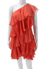Halston Heritage Womens One Shoulder Mini Dress Orange Silk Knee Length Size 2
