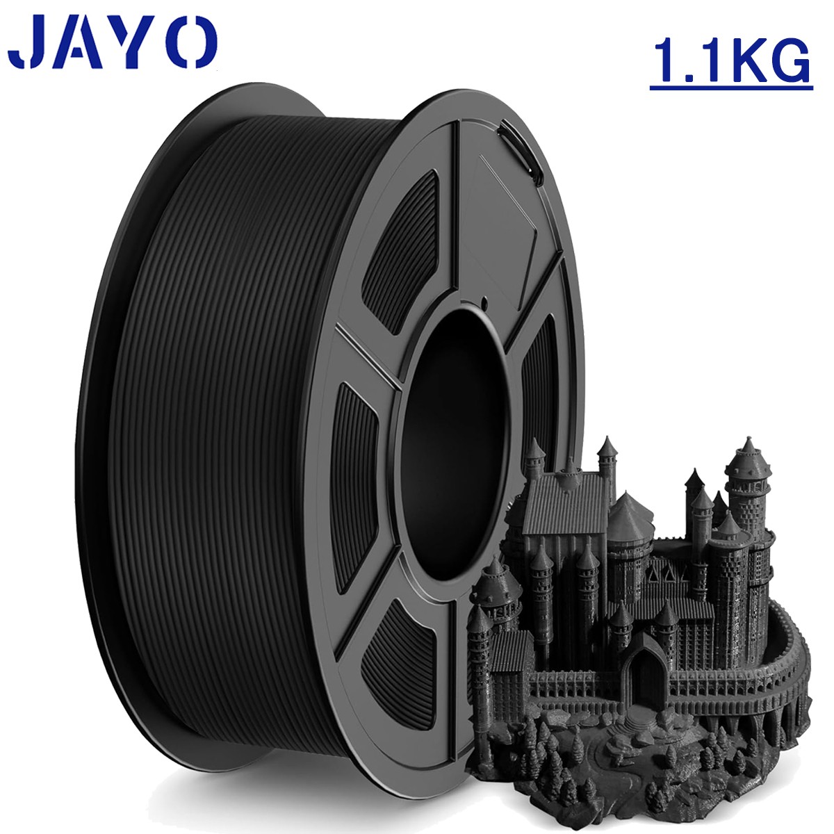 JAYO 1,1KG AntiString PLA 3D Drucker Filament 1,75mm Schwarz Kein Fadenziehen