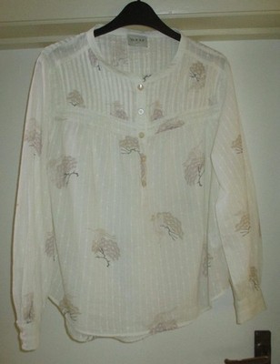 Wrap London Elfenbein Baumwolle Long/S Kragenlose Bluse 10