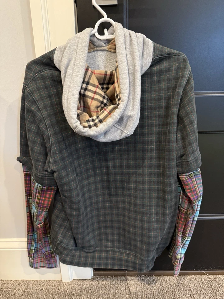 Burberry Check Hood Patch Work Hoodie Multicolor Men’s Size S With Flaw - Image 2 of 4